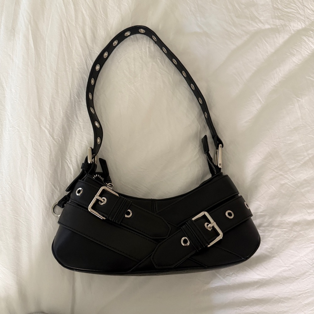 pacsun black faux leather cross buckle shoudler bag